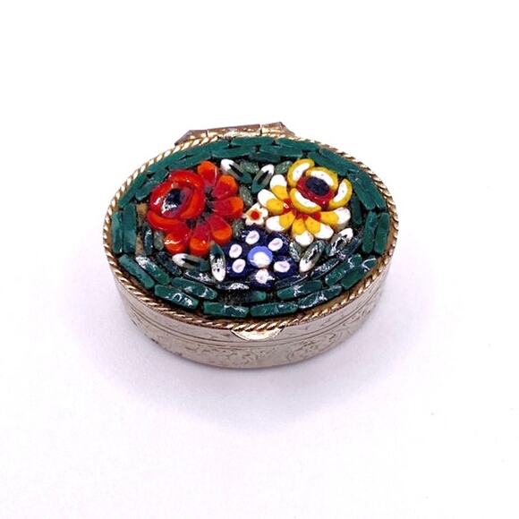 Micro Mosaic Millefiori Gilded Italian Pill Box - Picture 1 of 8
